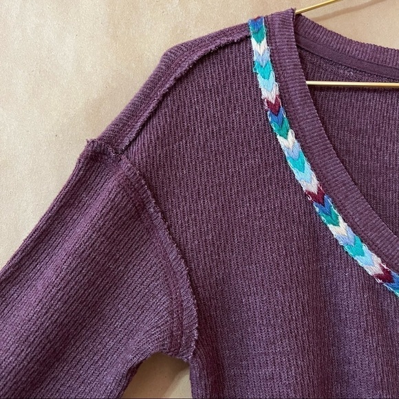 Free People | NWT Rainbow Thermal Henley Tee Long Sleeve in Wine Size XS - Picture 10 of 16